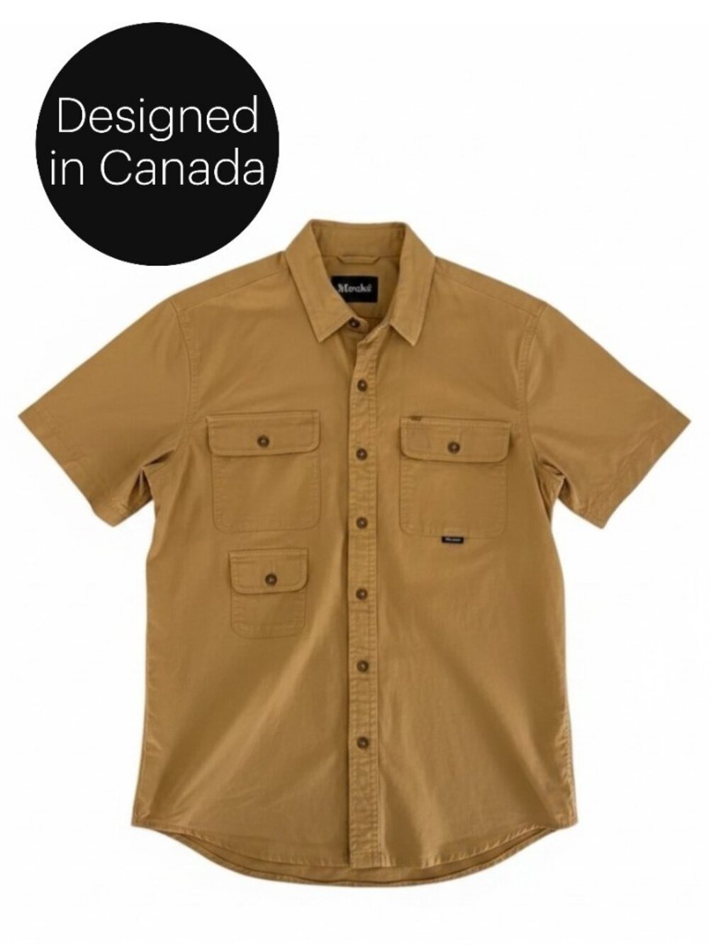 HOOKÉ Tan Short Sleeve Button-Up Utility Shirt Outdoor Casual Pocket Shirt small
